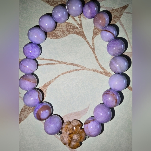 10mm Persian Gulf Chalcedony With Pink Ocean Agate Flower Bracelet - Picture 5 of 5